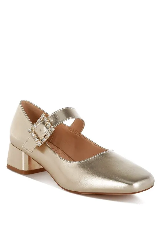 Abeba Diamante Brooch Metallic Mary Jane Pumps