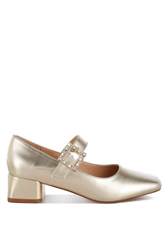 Abeba Diamante Brooch Metallic Mary Jane Pumps