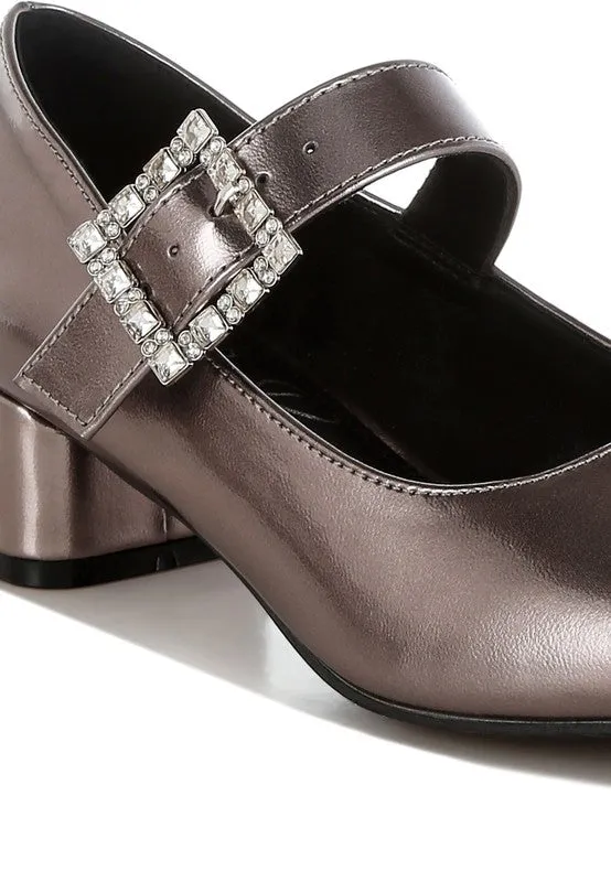 Abeba Diamante Brooch Metallic Mary Jane Pumps