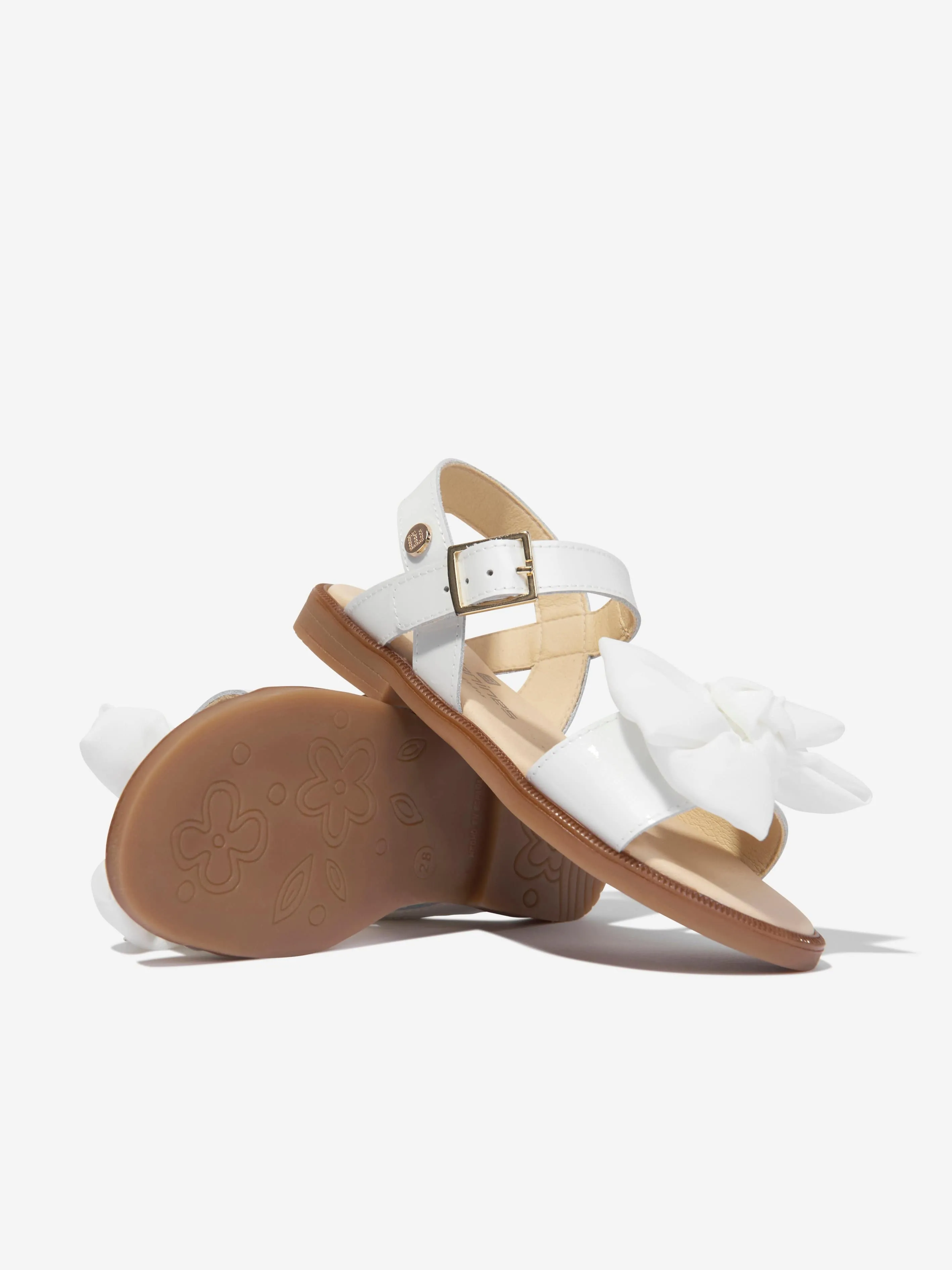 Andanines Girls Leather Bow Sandals in White