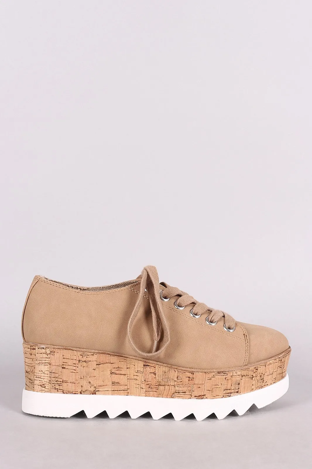 Bamboo Nubuck Lug Sole Lace Up Oxford Platform Wedge