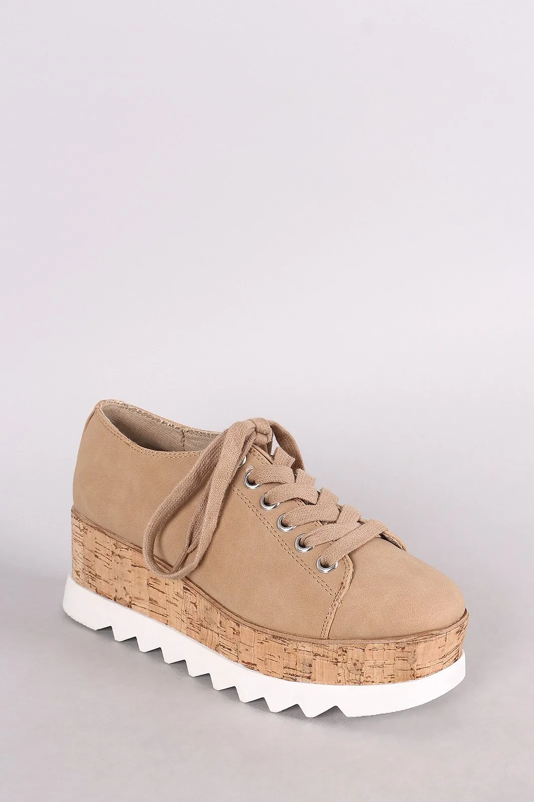 Bamboo Nubuck Lug Sole Lace Up Oxford Platform Wedge