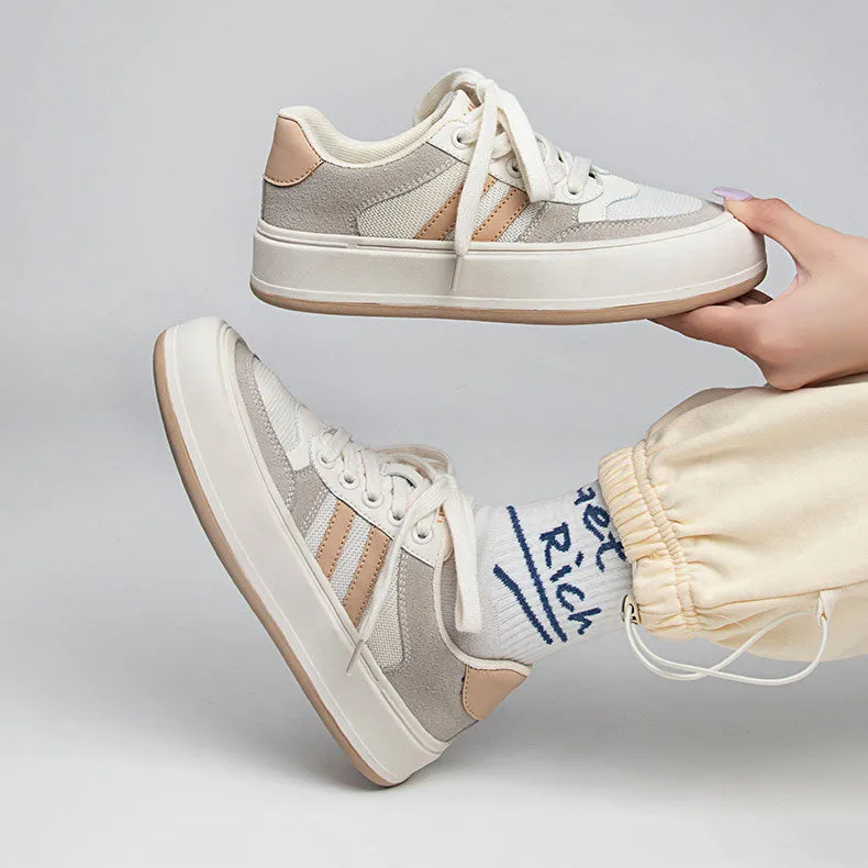 Breathable Vintage Canvas Platform Women's Sneakers - Stylish Lace-Up Casual Shoes