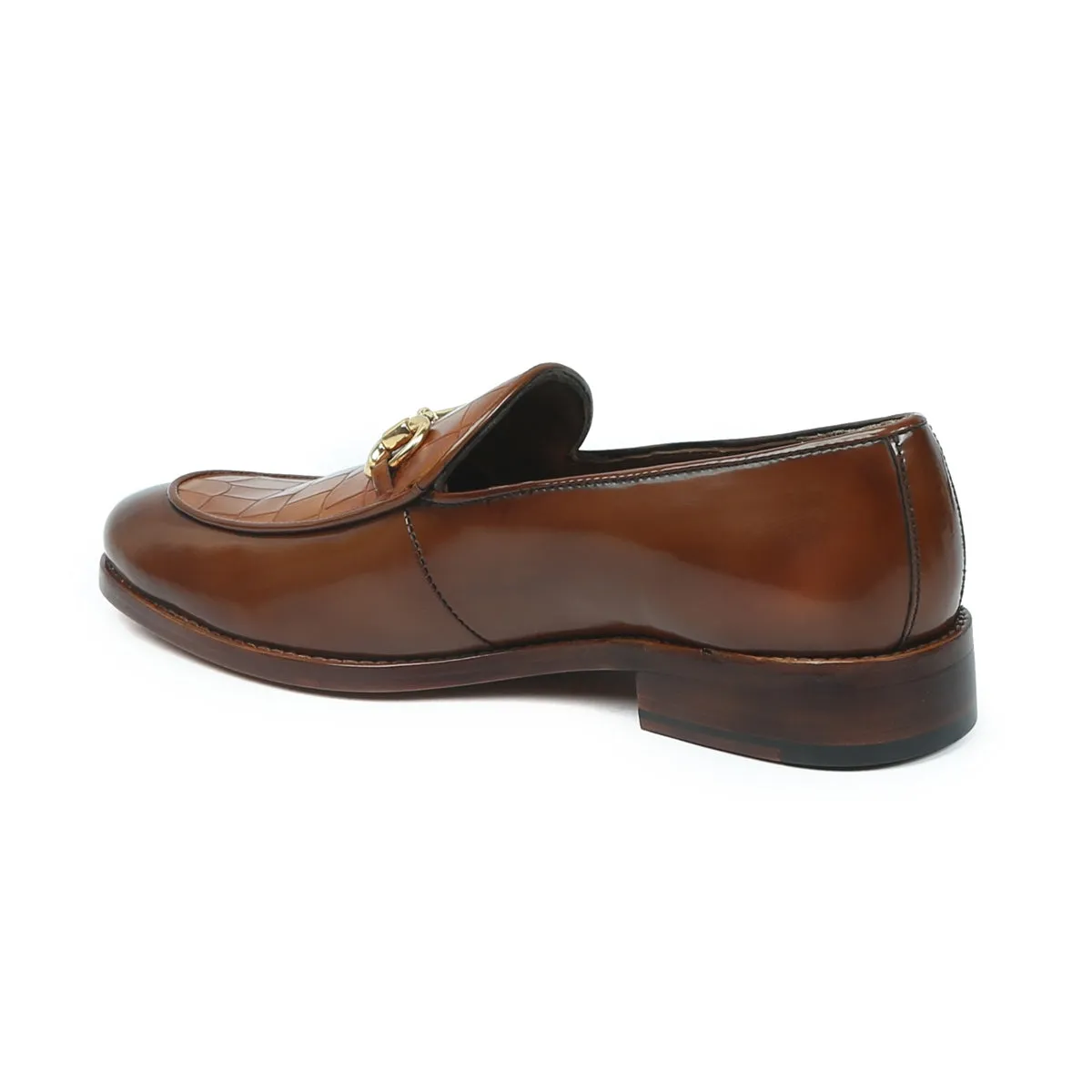 Brown Brush Off Loafers with Tan Deep Cut Leather at Vamp