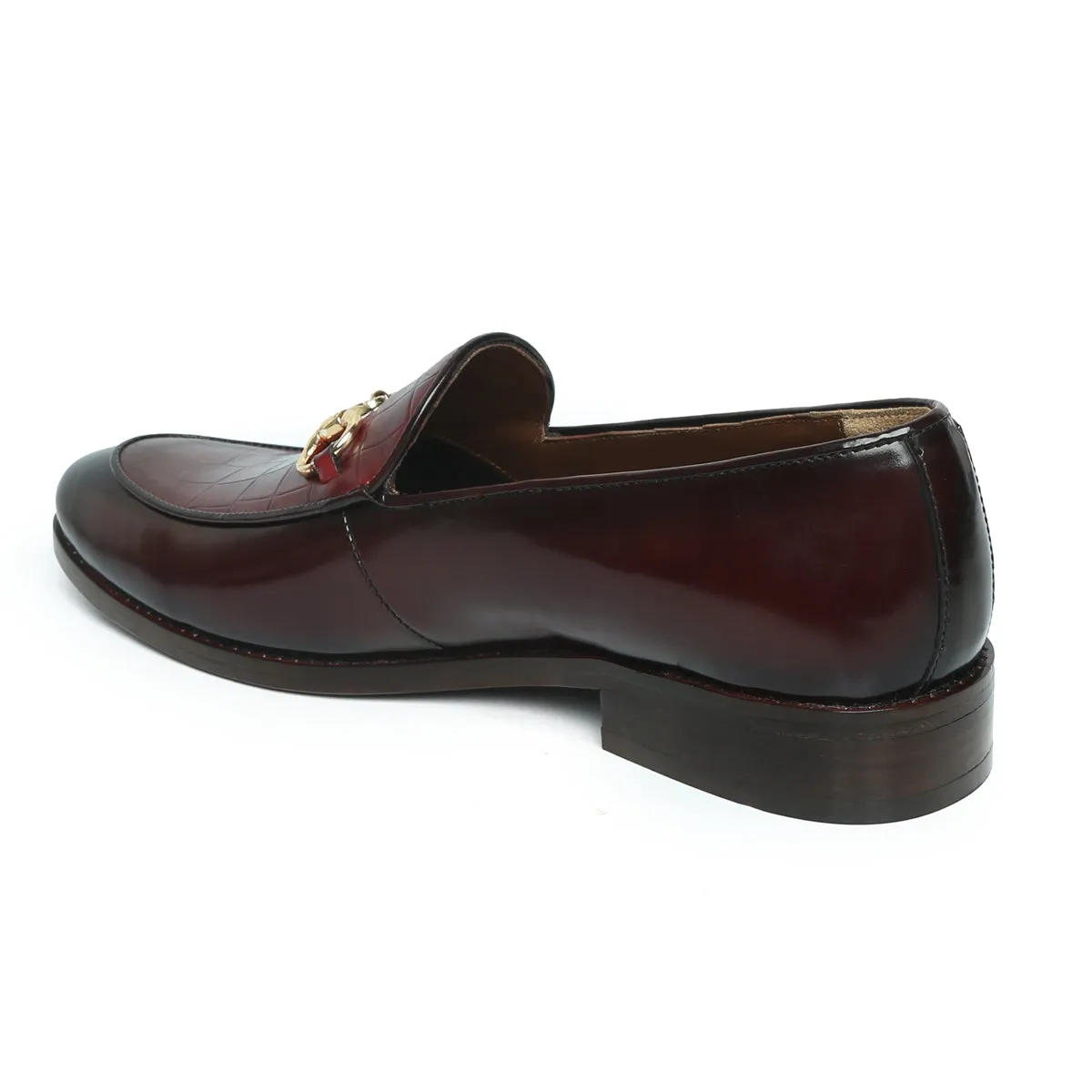 Brown Brush Off Loafers with Wine Deep Cut Leather At Vamp