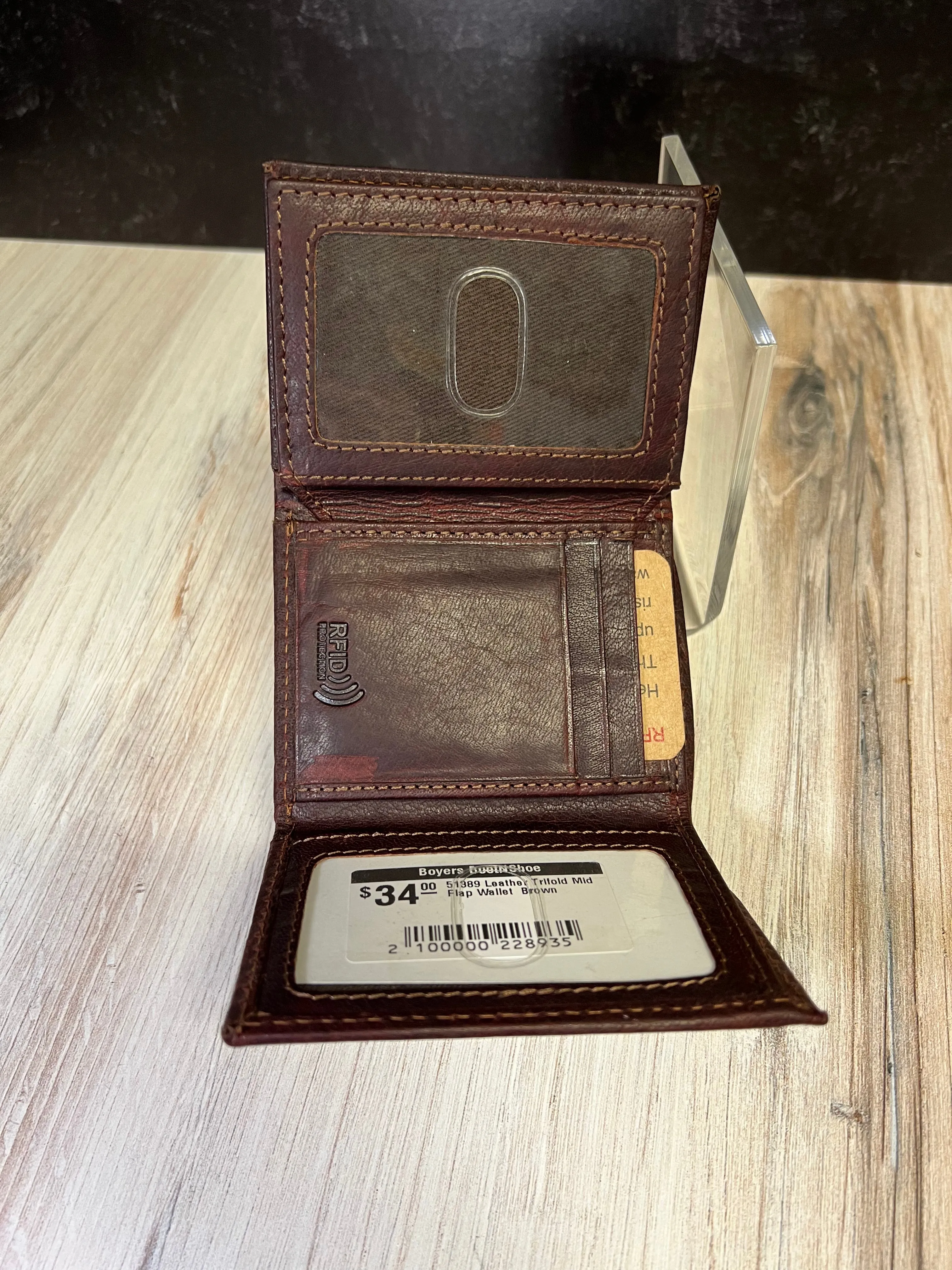 Brown Leather Trifold Mid Flap Wallet 51389