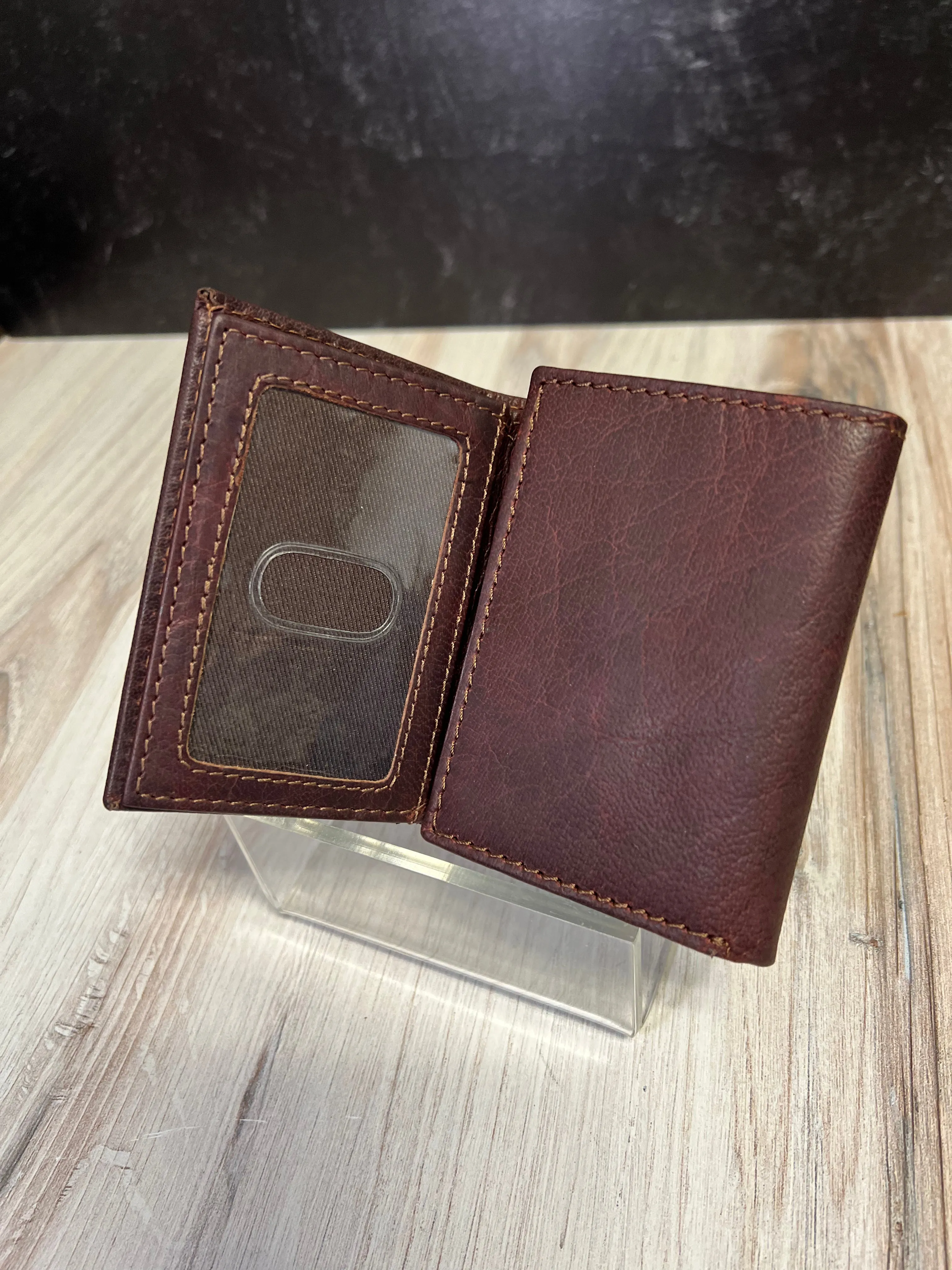 Brown Leather Trifold Mid Flap Wallet 51389