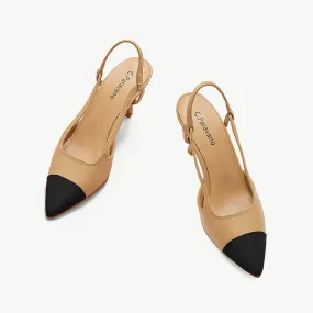 Cap-Toe Slingback Pumps (Helen) Beige