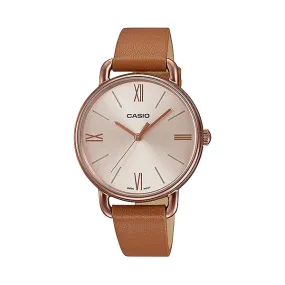 Casio Ladies' Analog Brown Leather Strap Watch LTPE414RL-5A LTP-E414RL-5A