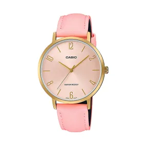 Casio Ladies' Analog Pink Leather Strap Watch LTPVT01GL-4B LTP-VT01GL-4B