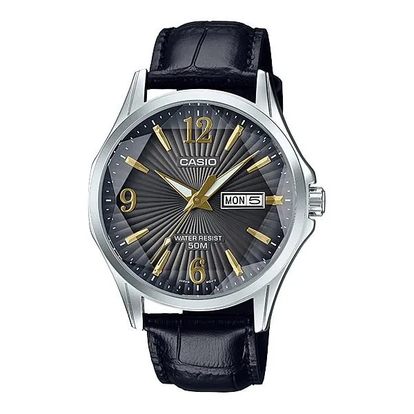 Casio Men's Enticer Series Black Leather Band Watch MTPE120LY-1A MTP-E120LY-1A