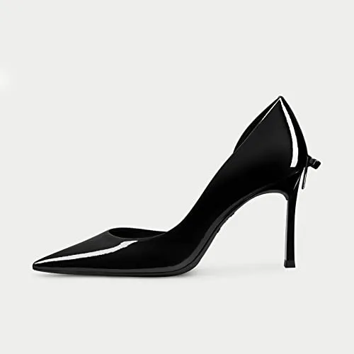 Castamere Women High Stiletto Heel Pointed Toe Pumps Slip-on Bow-Knot Wedding Sexy Dress 3.3 Inches Heels Black Patent