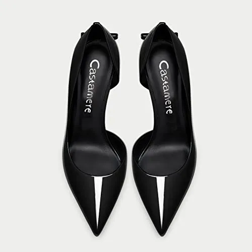 Castamere Women High Stiletto Heel Pointed Toe Pumps Slip-on Bow-Knot Wedding Sexy Dress 3.3 Inches Heels Black Patent