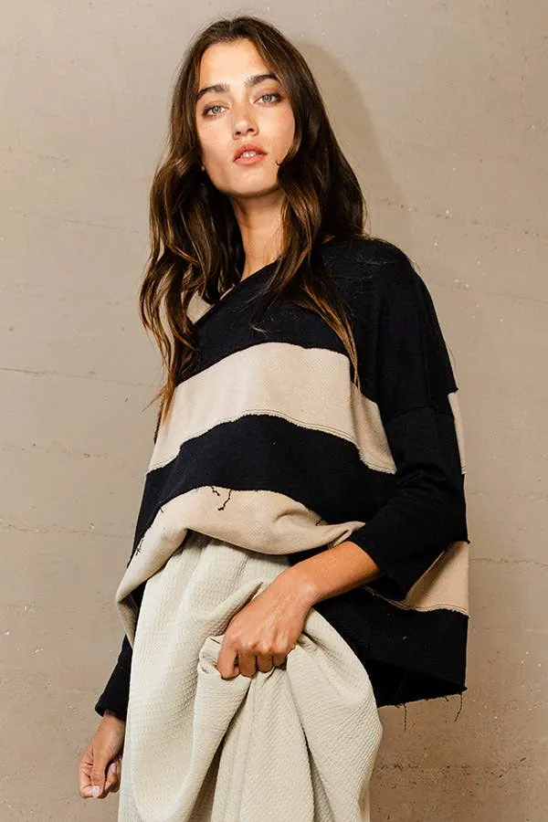 Contrast Color-block Oversized Terry Top