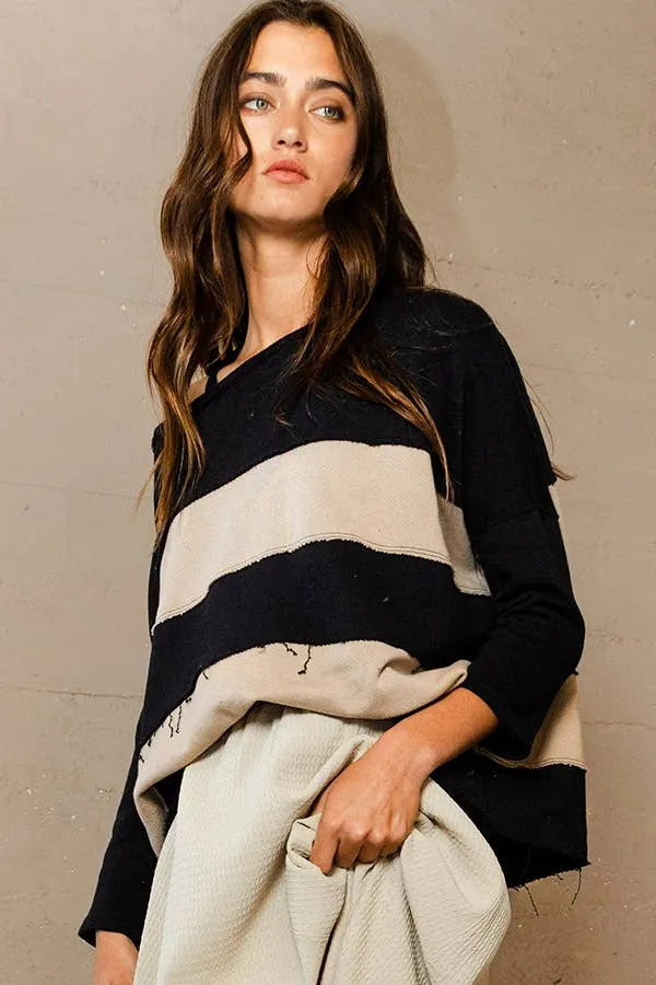 Contrast Color-block Oversized Terry Top