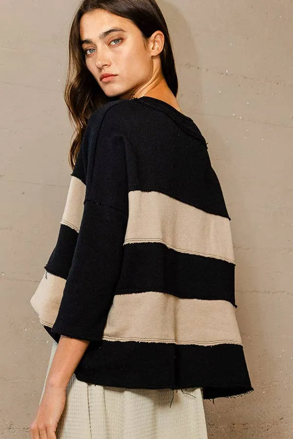 Contrast Color-block Oversized Terry Top