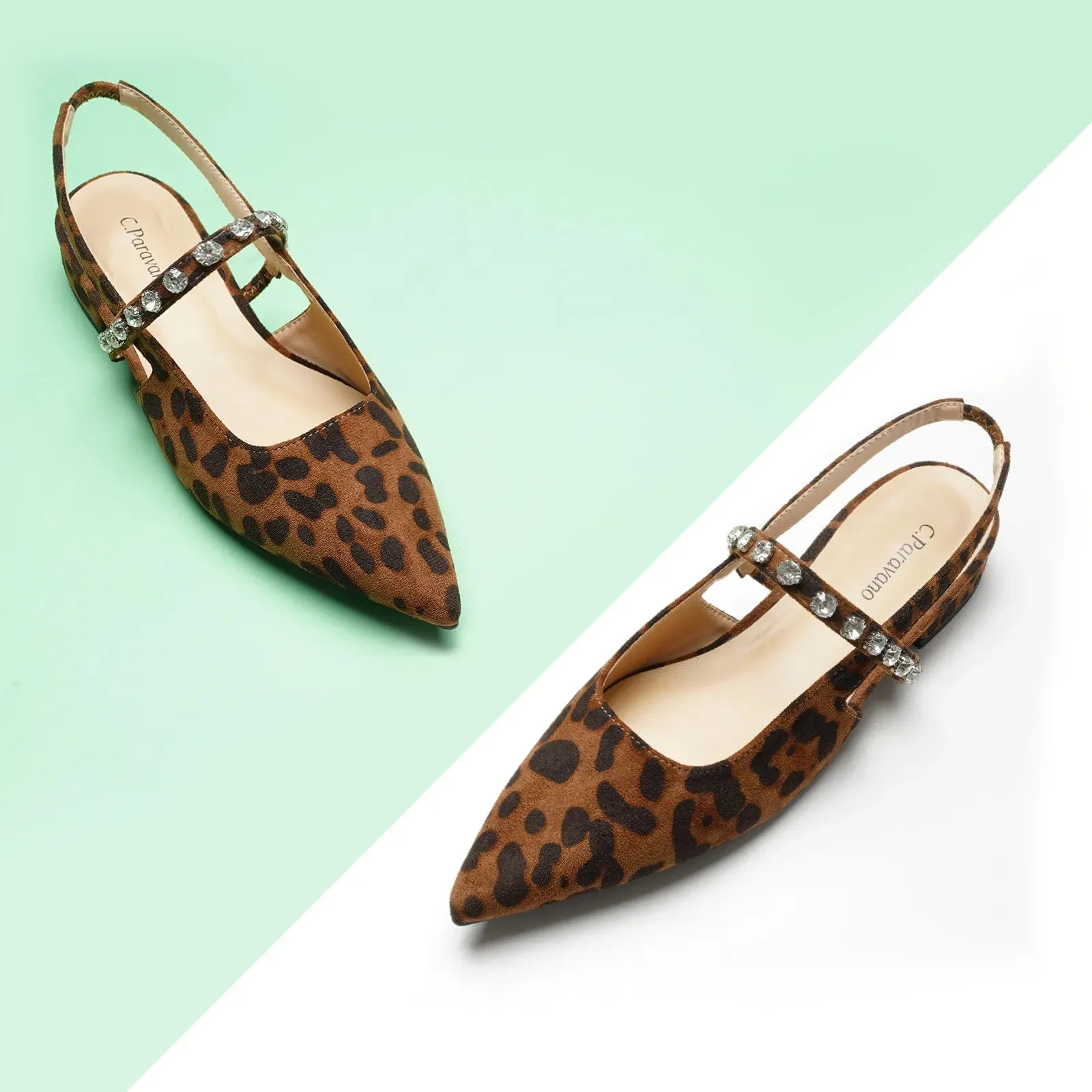 Crystal Strap Slingback Flats (Aida) Leopard