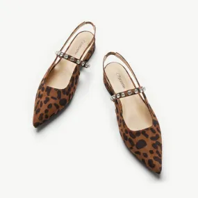 Crystal Strap Slingback Flats (Aida) Leopard