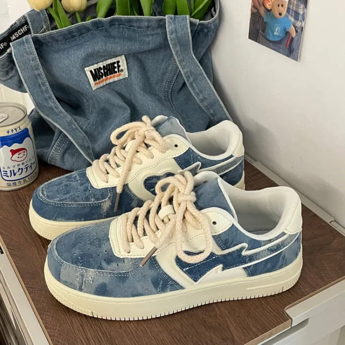 Denim Heart Aesthetic Sneakers