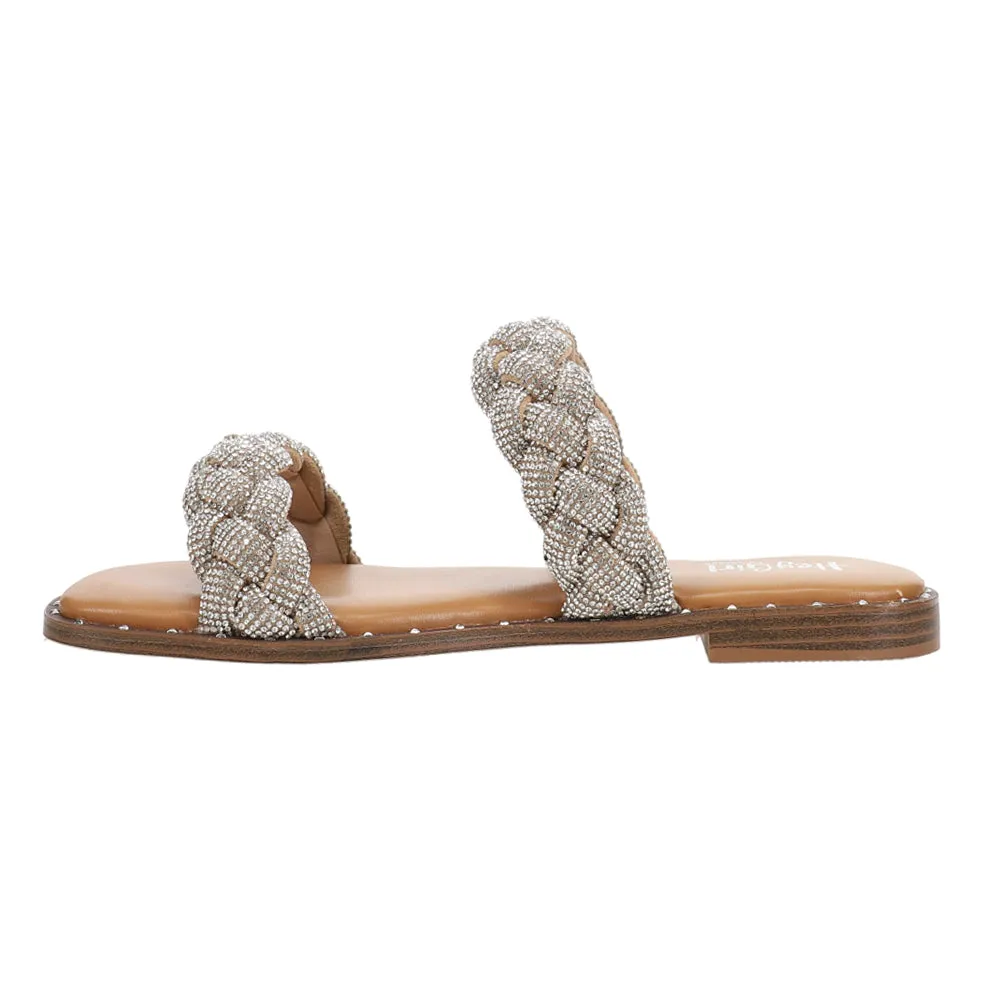 Don't Get it Twisted Braided Rhinestone Slide Sandals