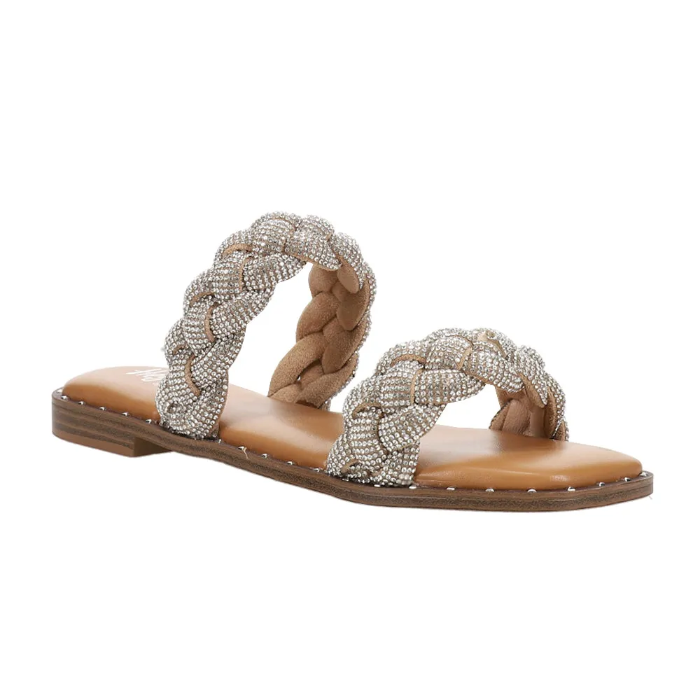 Don't Get it Twisted Braided Rhinestone Slide Sandals