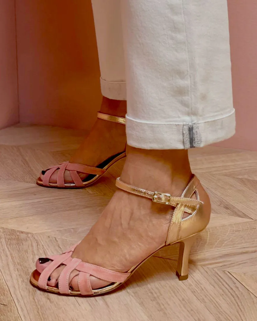 elveswallet Pink and Gold Peep-toe High heel Sandals