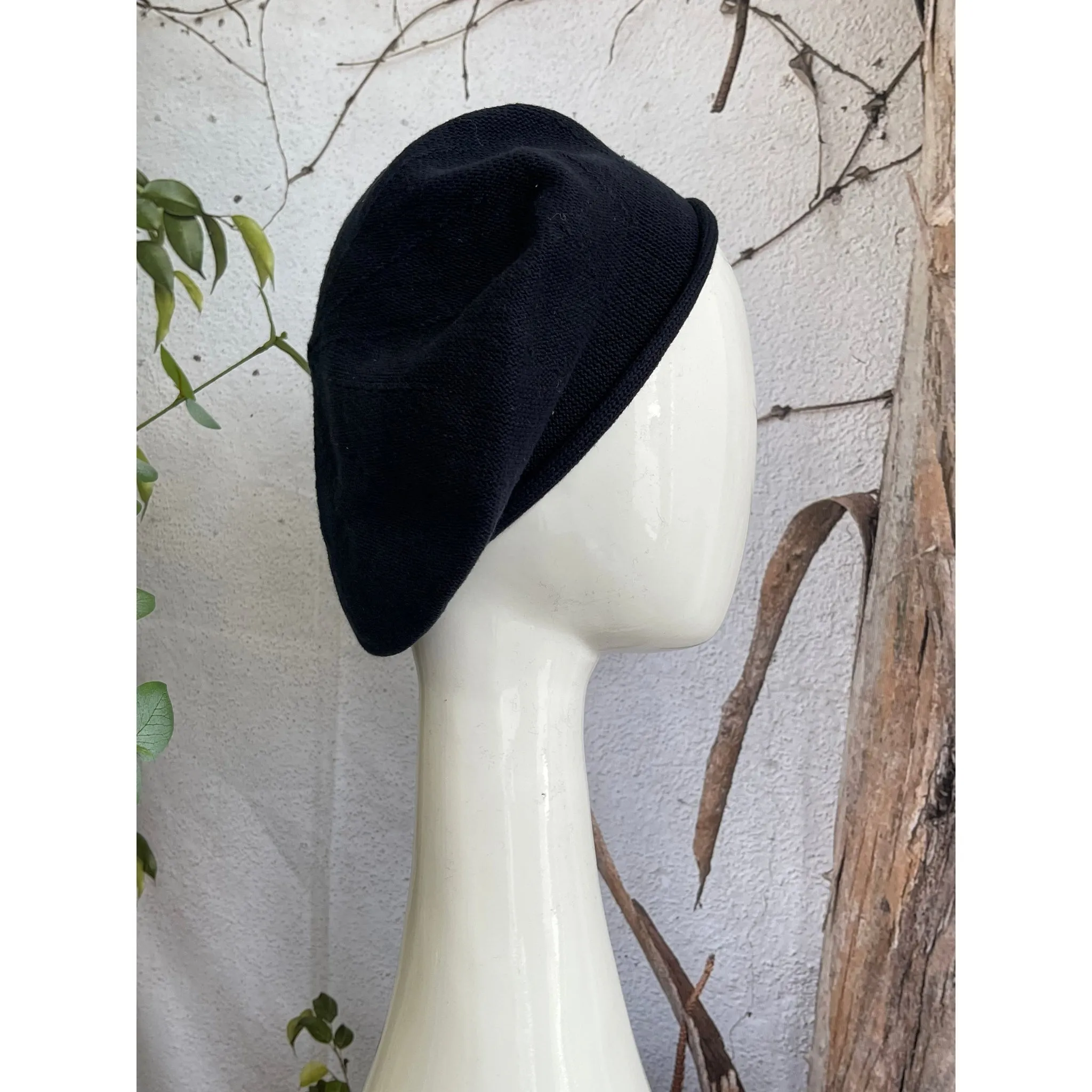 Embellished Cotton Beret - Medium/Large, Navy/Blue