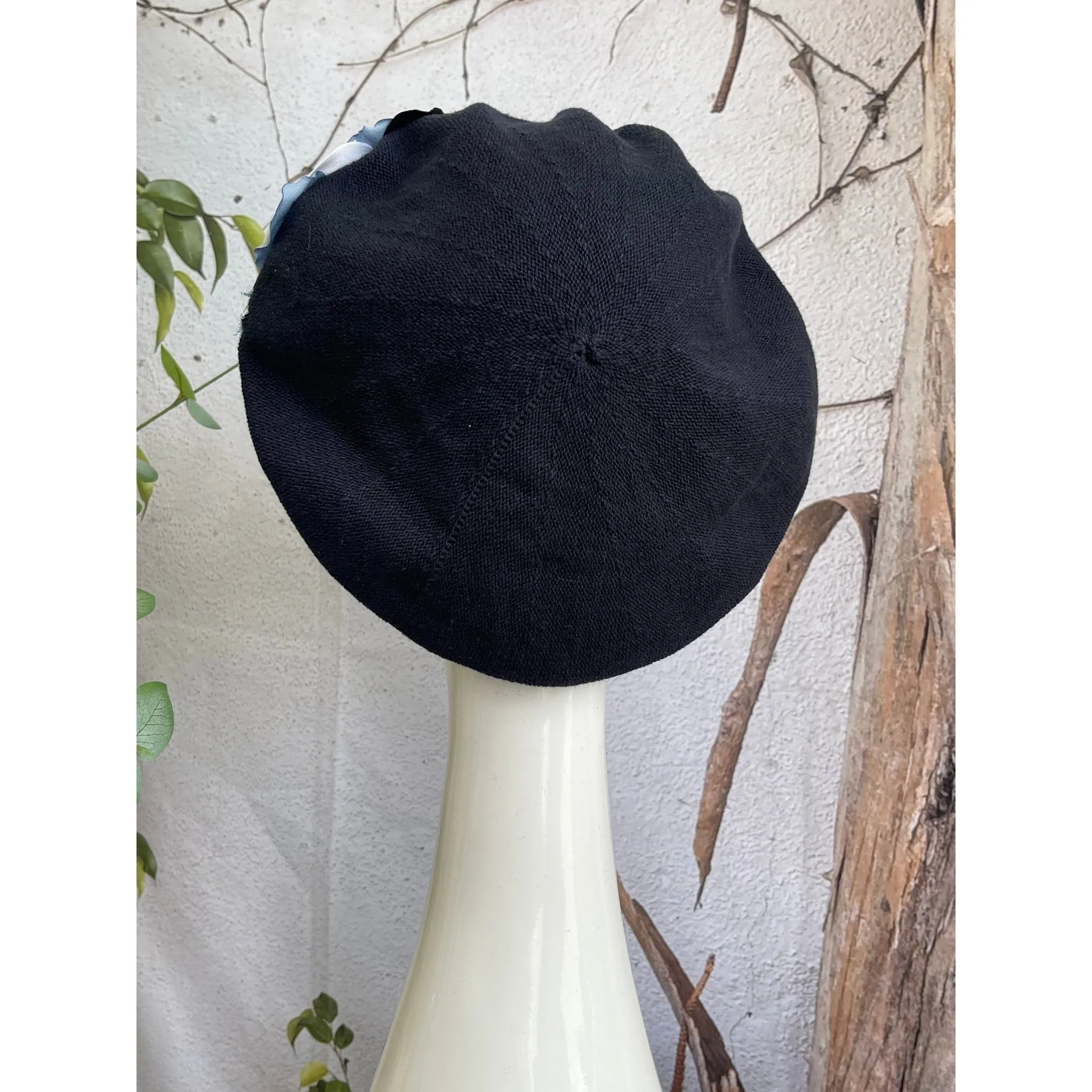 Embellished Cotton Beret - Medium/Large, Navy/Blue