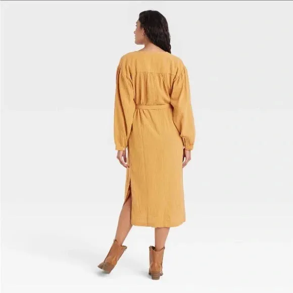 Fall Tie-Front Dress Mustard