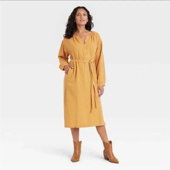 Fall Tie-Front Dress Mustard