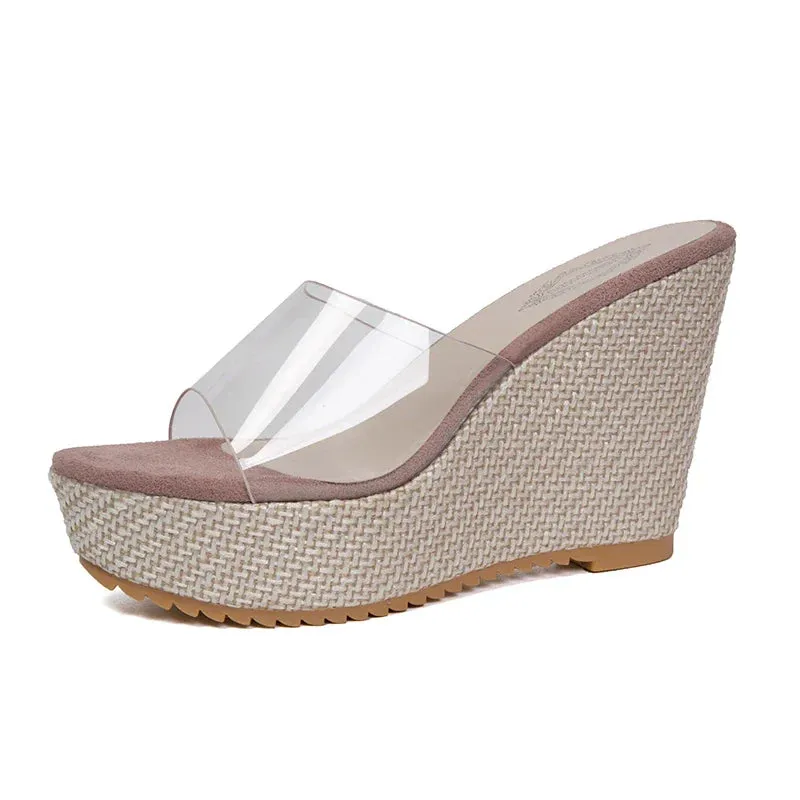 Fashionable Transparent Wedge Slippers for Women