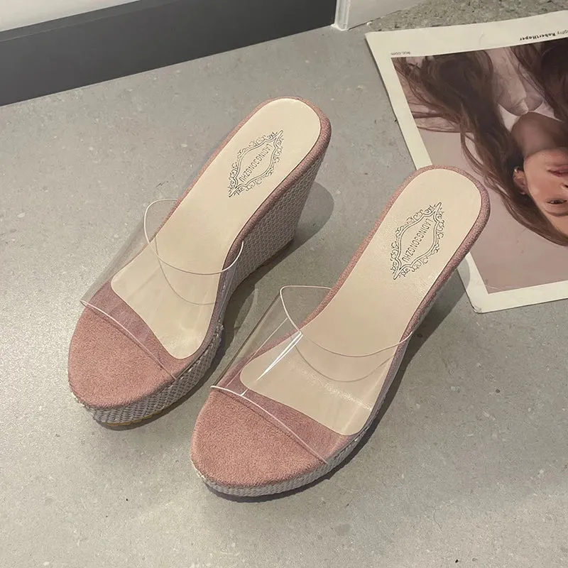 Fashionable Transparent Wedge Slippers for Women