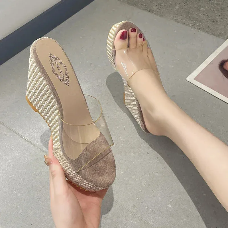 Fashionable Transparent Wedge Slippers for Women