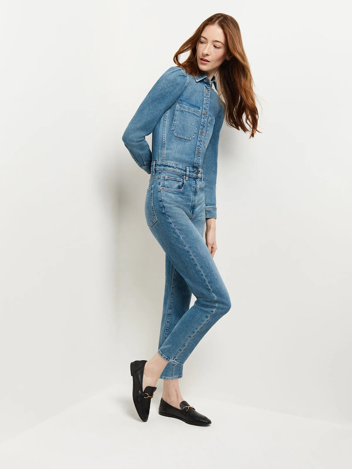 Freja Denim Jumpsuit, Aged Mid