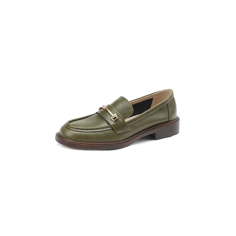 Genuine Leather Loafers For Women Retro Handmade in Black/Green/Brown/Beige