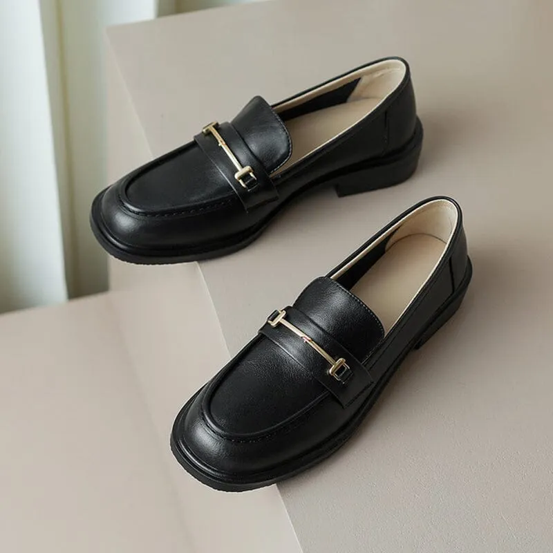 Genuine Leather Loafers For Women Retro Handmade in Black/Green/Brown/Beige