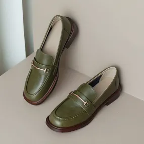 Genuine Leather Loafers For Women Retro Handmade in Black/Green/Brown/Beige