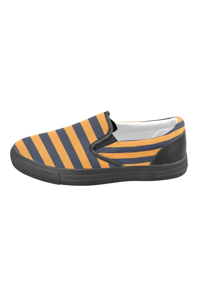 Gold & Blue Stripes Men's Slip-on Canvas Shoes (Model 019)