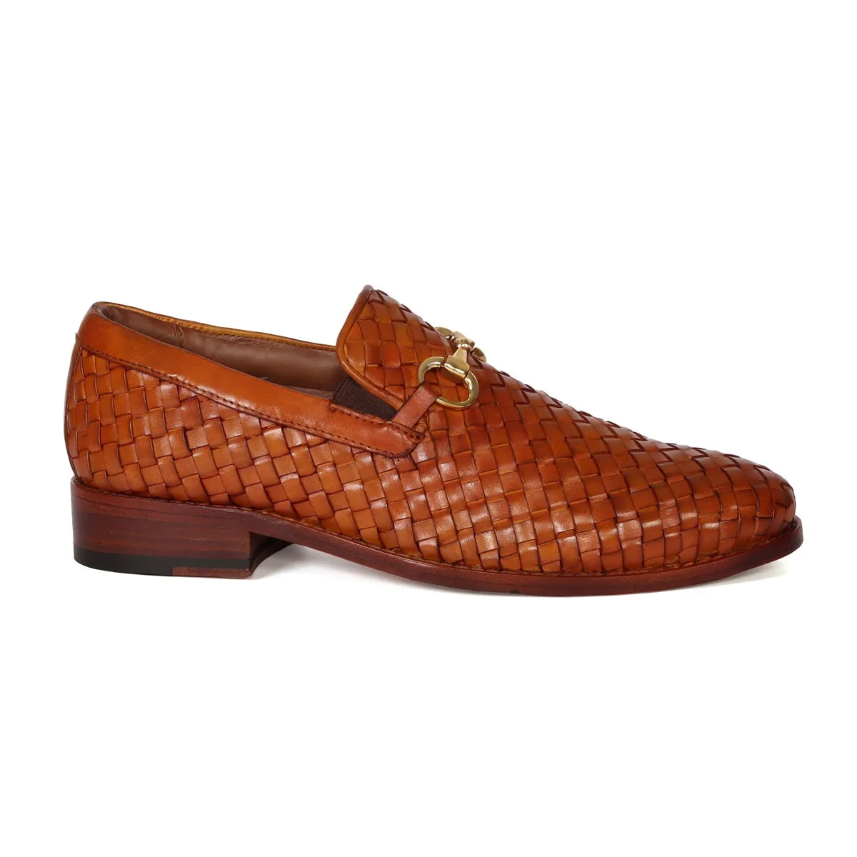 Hand Weaved Leather Loafer with Horse-bit Buckle Detailing