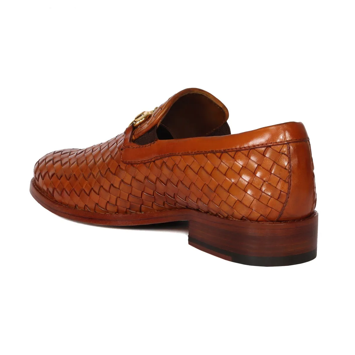 Hand Weaved Leather Loafer with Horse-bit Buckle Detailing