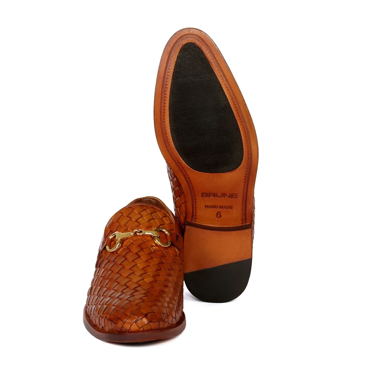 Hand Weaved Leather Loafer with Horse-bit Buckle Detailing