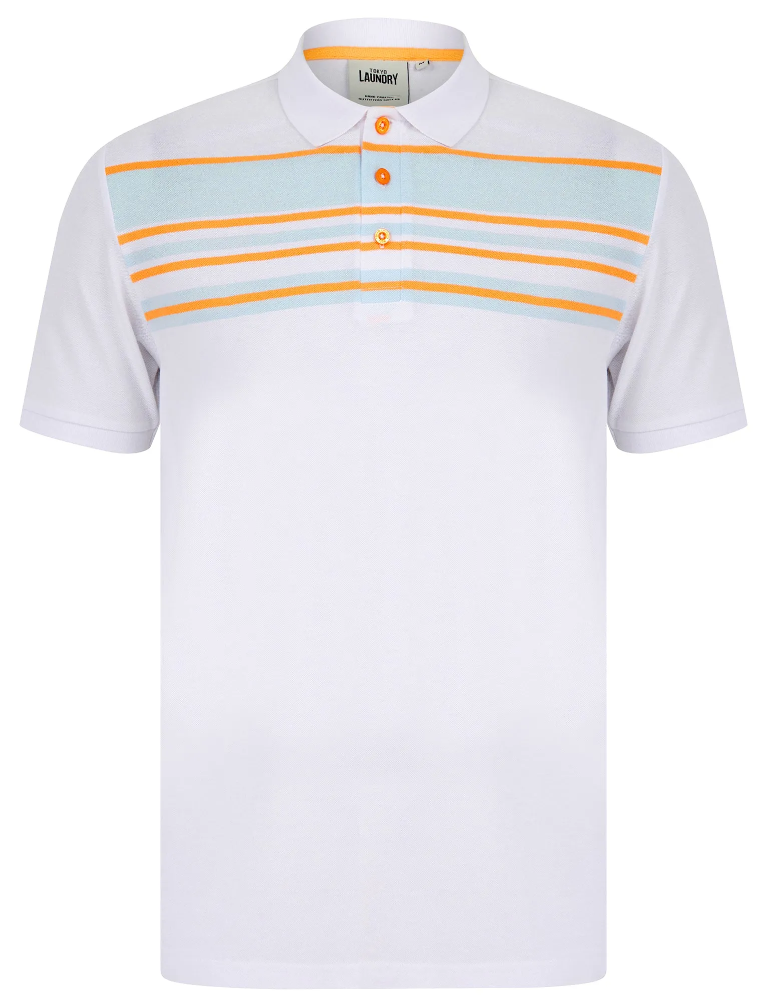 Hayden Yarn Dyed Stripe Cotton Pique Polo Shirt in Optic White - Tokyo Laundry