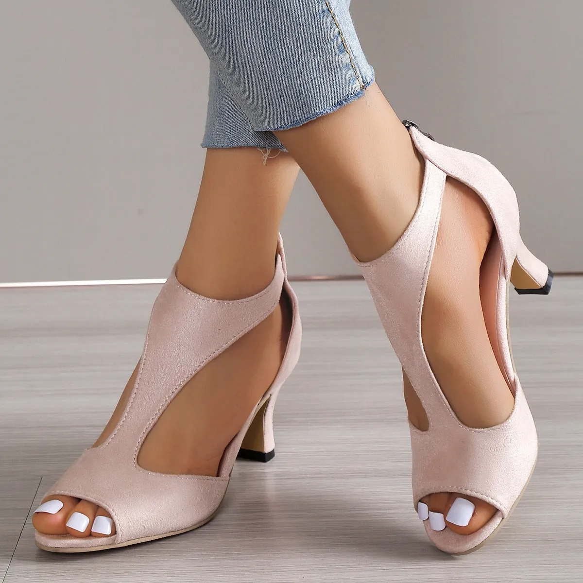 High Heel Peep Toe Sandals with Back Zipper