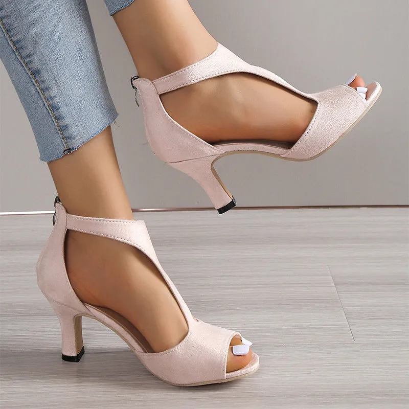 High Heel Peep Toe Sandals with Back Zipper