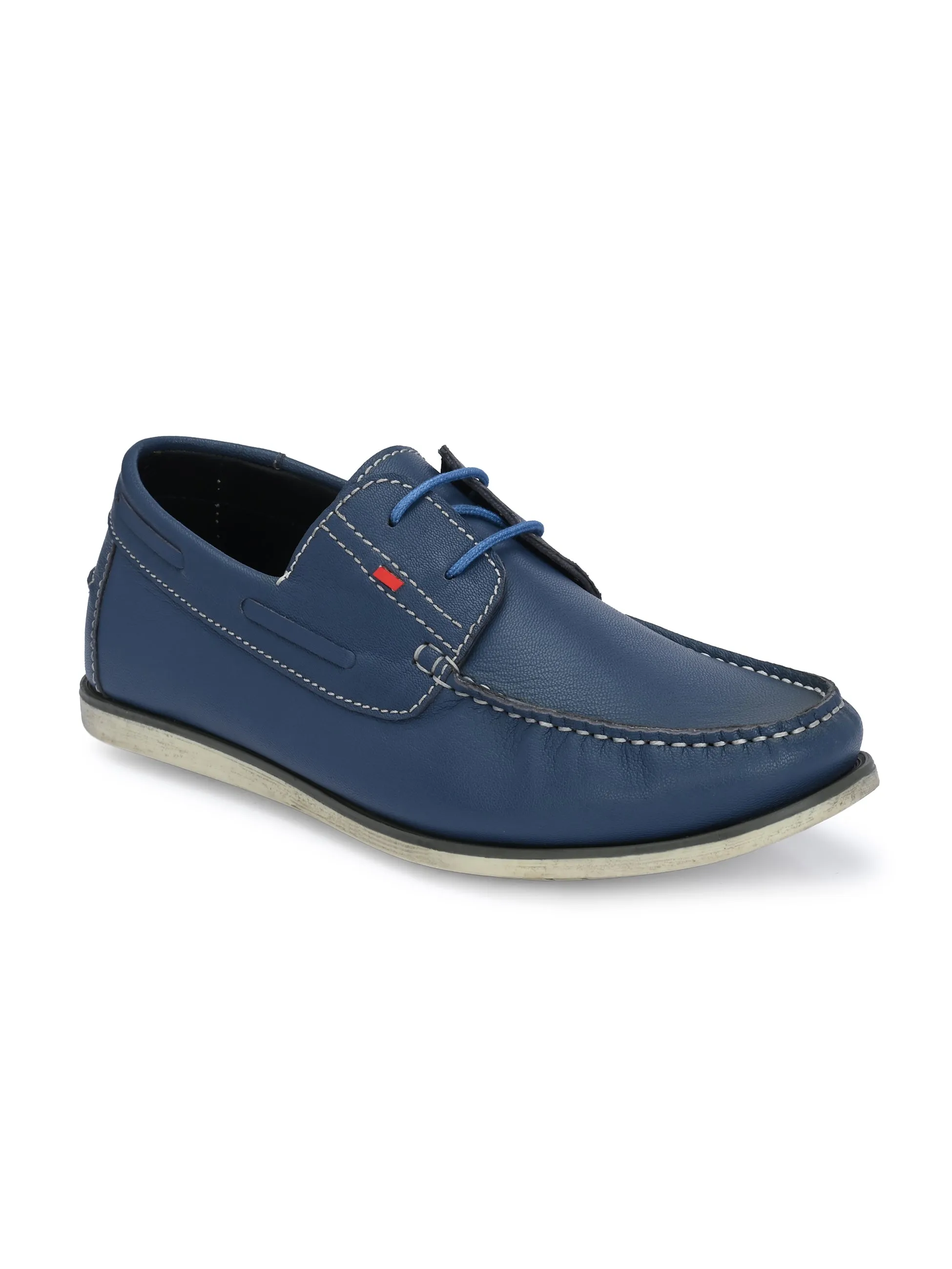 HITZ701 Men's Blue Leather Boat Lace-Up Shoes