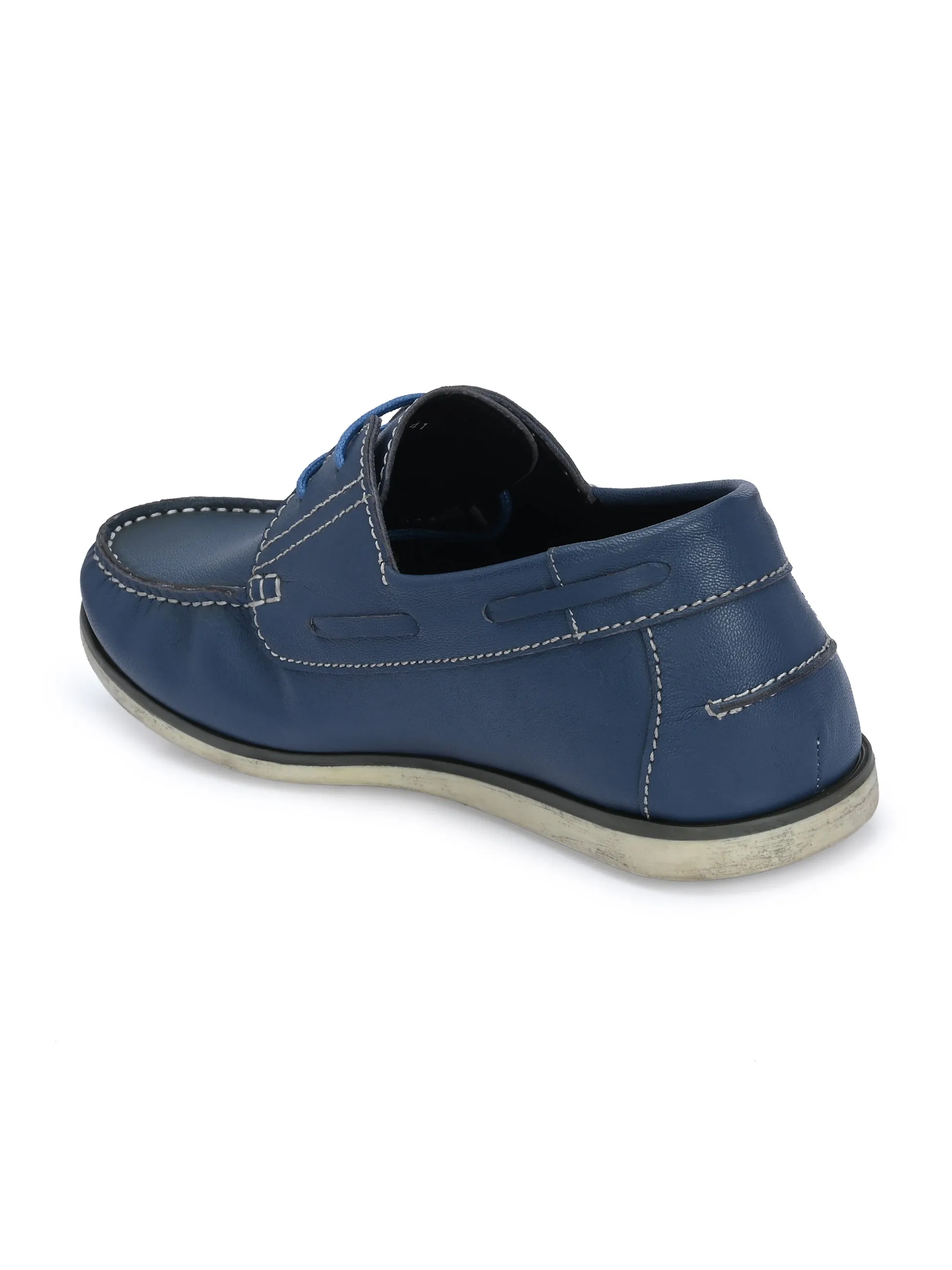 HITZ701 Men's Blue Leather Boat Lace-Up Shoes