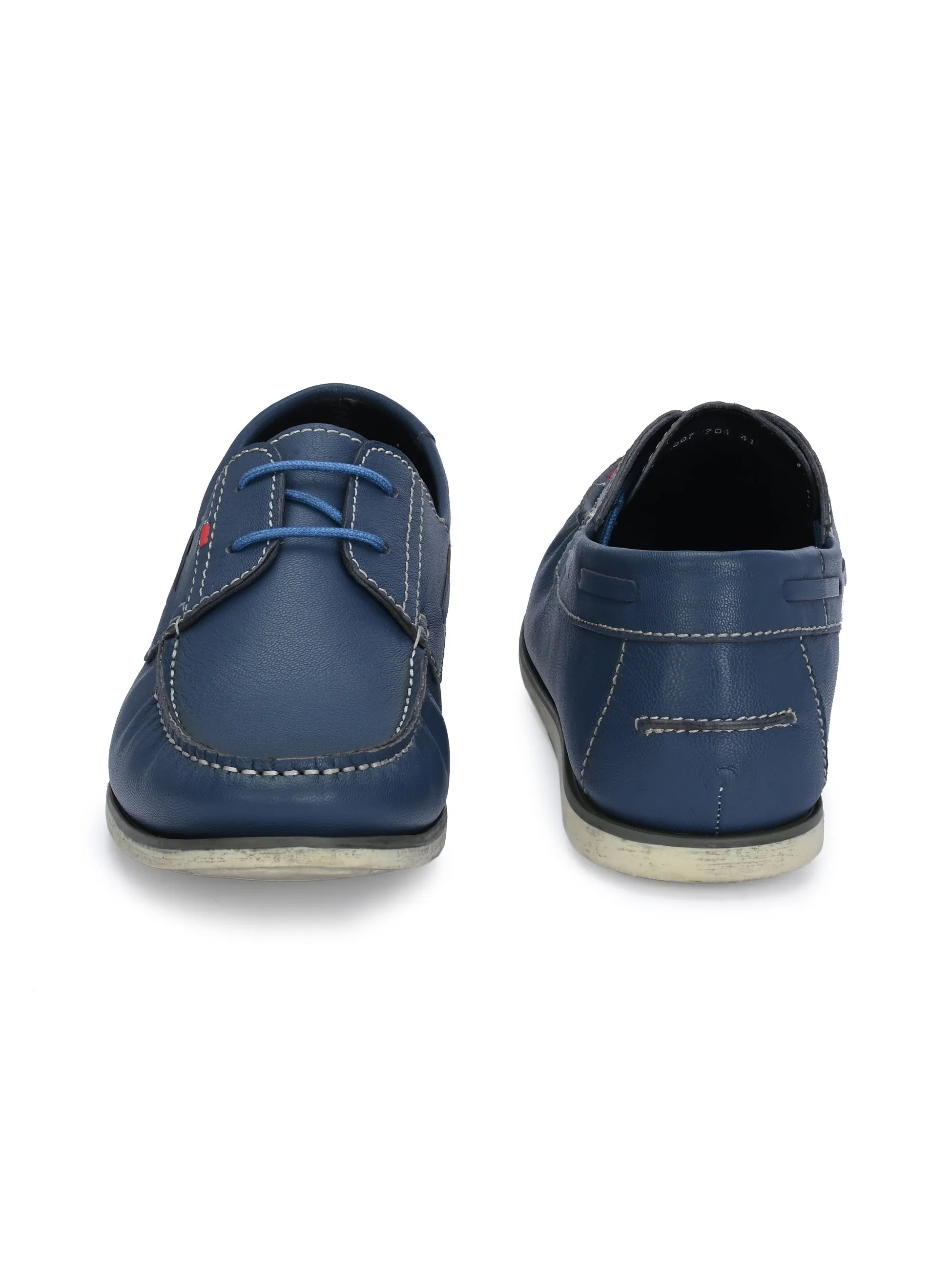 HITZ701 Men's Blue Leather Boat Lace-Up Shoes