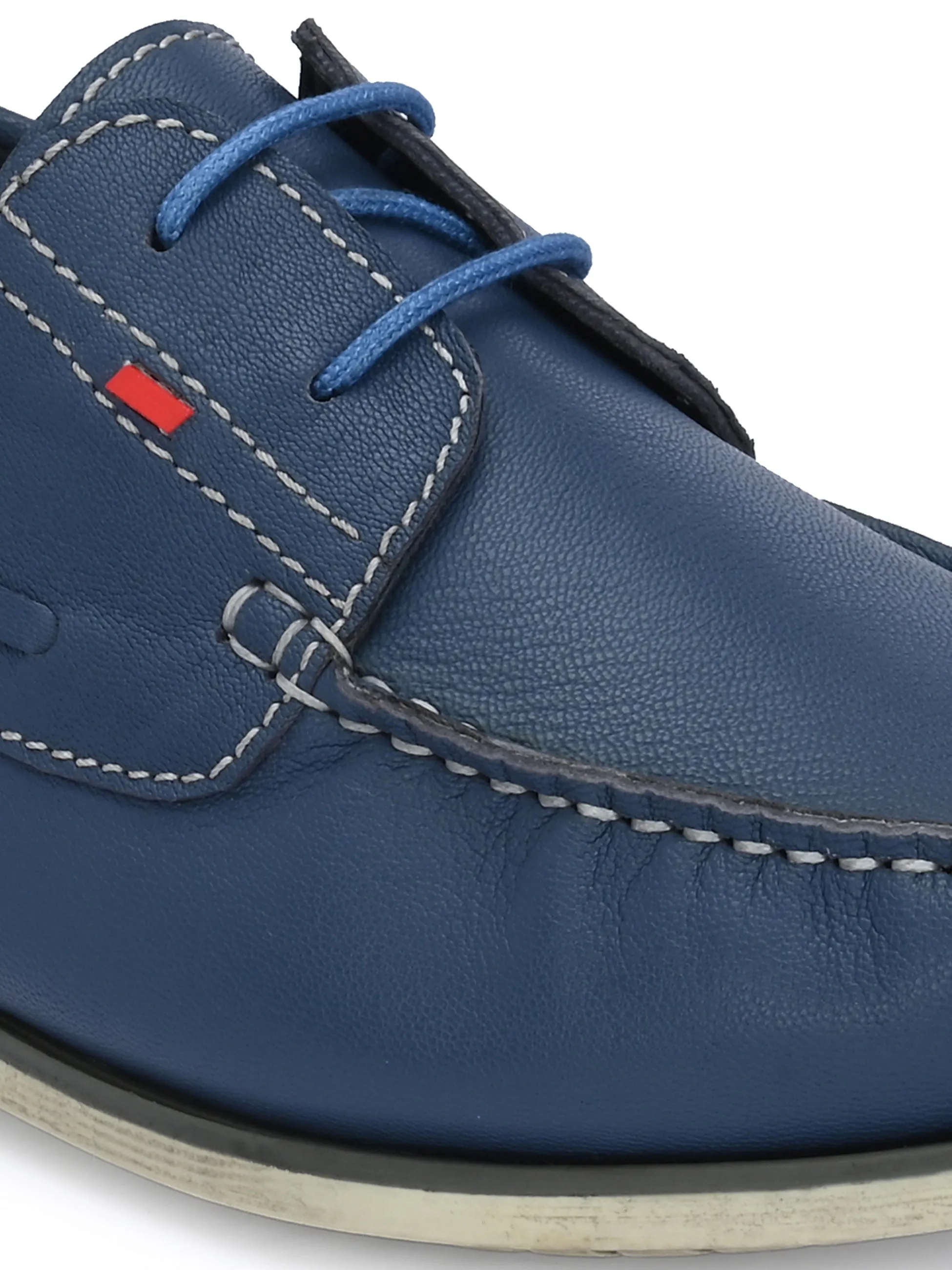 HITZ701 Men's Blue Leather Boat Lace-Up Shoes