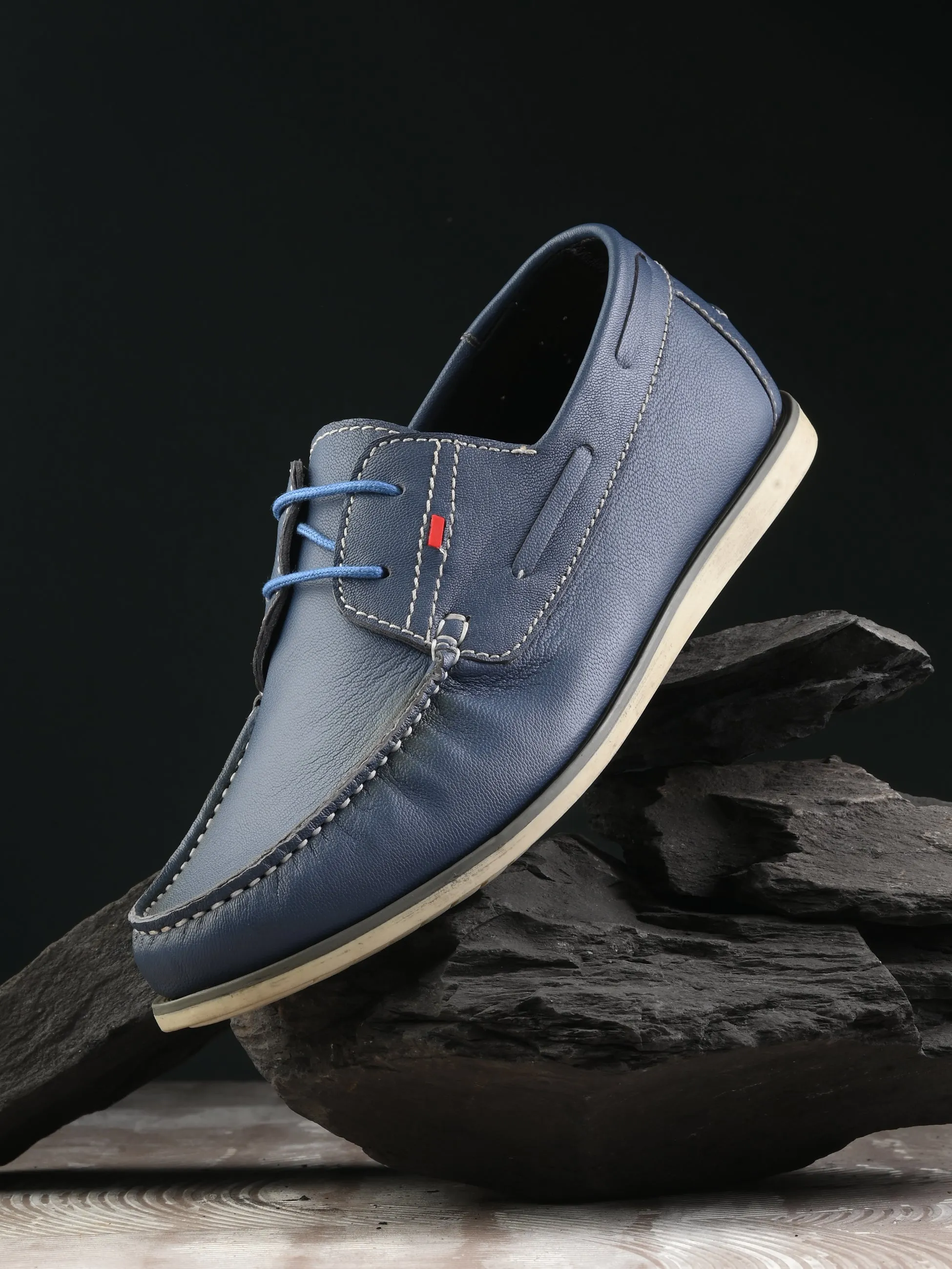 HITZ701 Men's Blue Leather Boat Lace-Up Shoes