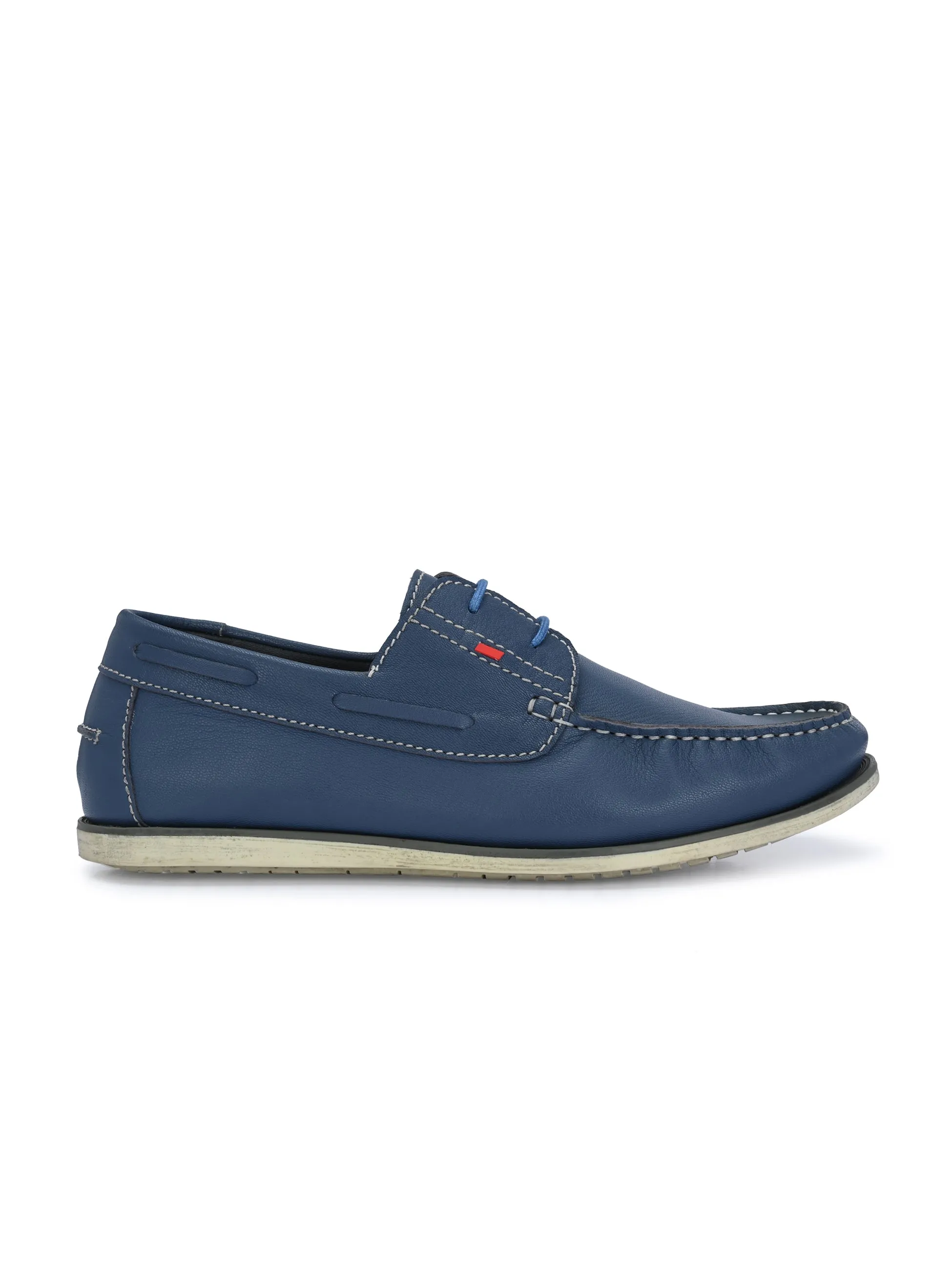 HITZ701 Men's Blue Leather Boat Lace-Up Shoes